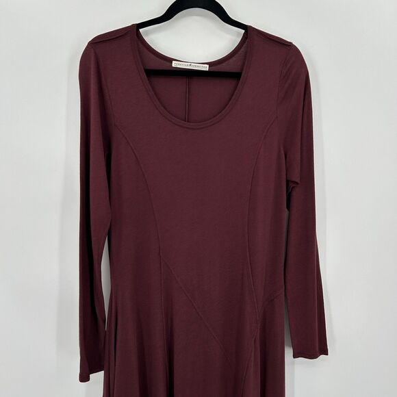 PERUVIAN CONNECTION Artista Purple Brown Long Sleeve Jersey Midi Dress Large - Picture 4 of 8